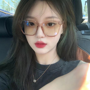 TikTok Internet Red Tea Glasses Women's 2021 Korean-style ins Style Plain-made Large-frame Myopia Glasses Can be Equipped with Power