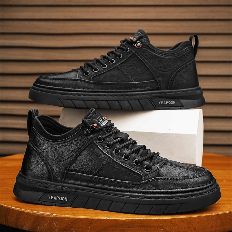 Men's shoes 2024 spring new low-top trendy leather shoes men's board shoes thickened versatile shoes men's non-slip sneaker