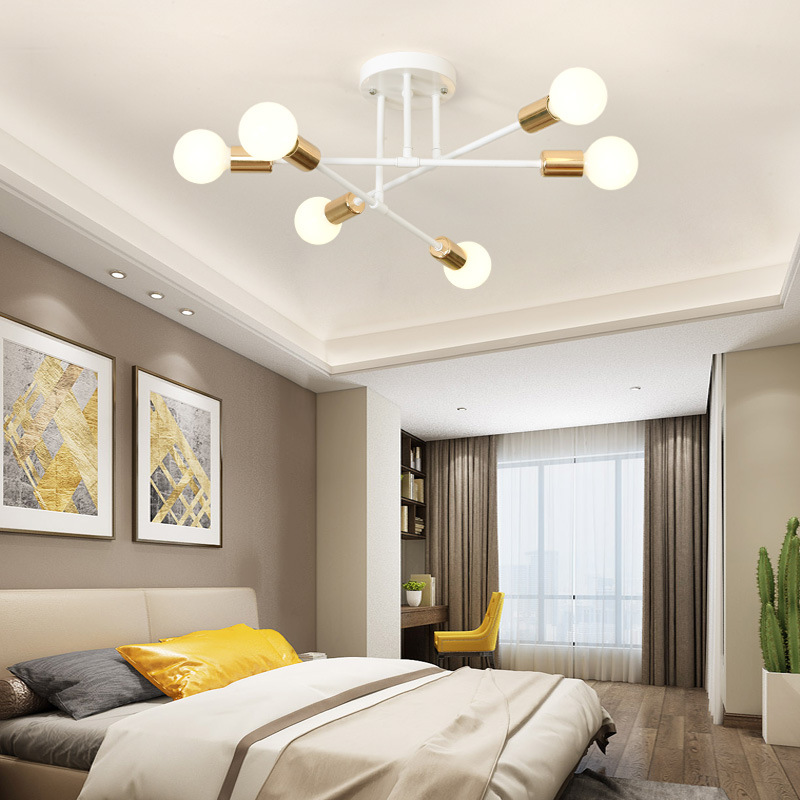 Cross-border Nordic Living Room Chandelier Simple Atmospheric Dining Room Bedroom American Style Retro Black Multi-head Chandelier