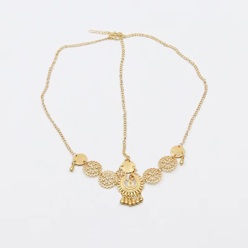 FD0005 European and American retro ethnic style personalized headdress metal carved pattern water drop tassel headband hair chain hair band
