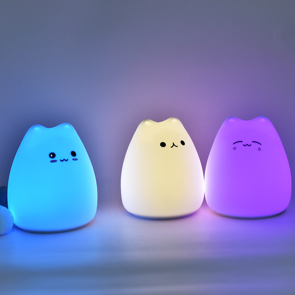 Colorful cute cat silicone night light children's bedroom Pat color-changing cute lantern baby Children's Day gift