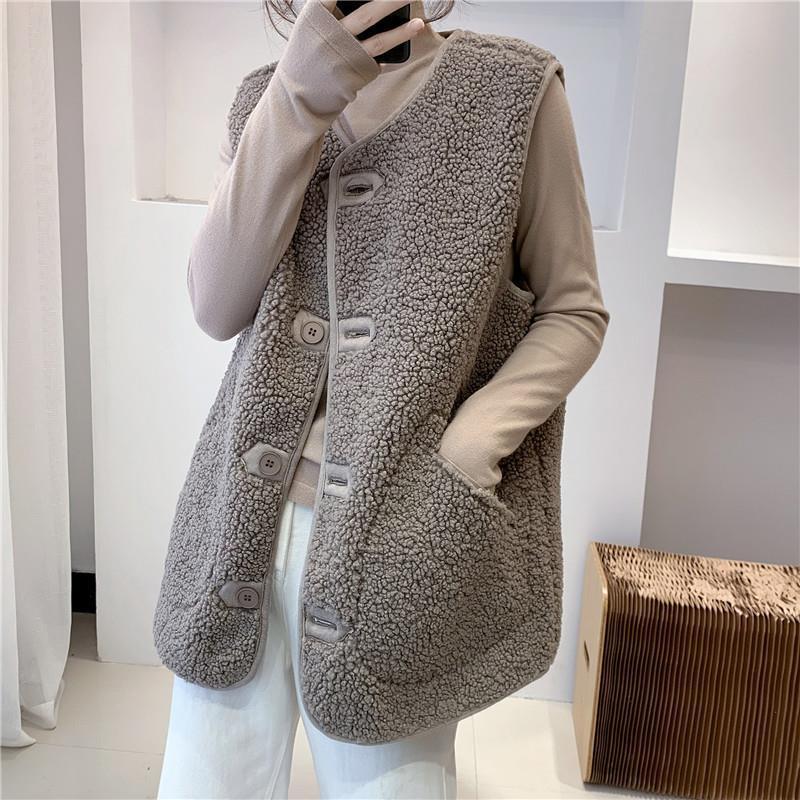 Lamb Wool Vest Jacket Women's Autumn and Winter Fur One-piece Loose Plush Korean Style Sleeveless Vest Fashionable Vest
