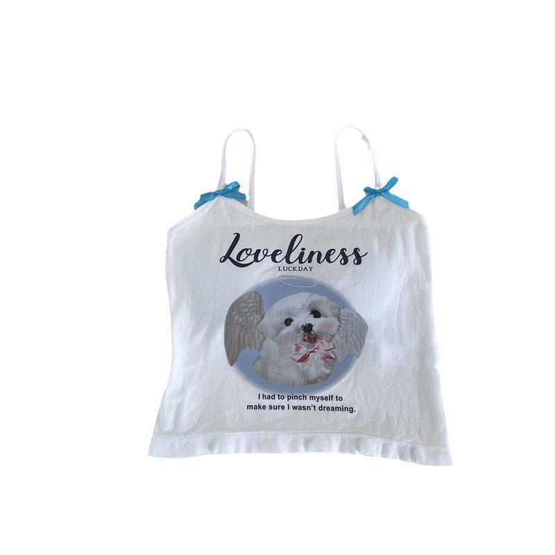 6655# pure desire sexy sling vest with chest pad cute printed cartoon white hot girl beauty back inner wear outer wear