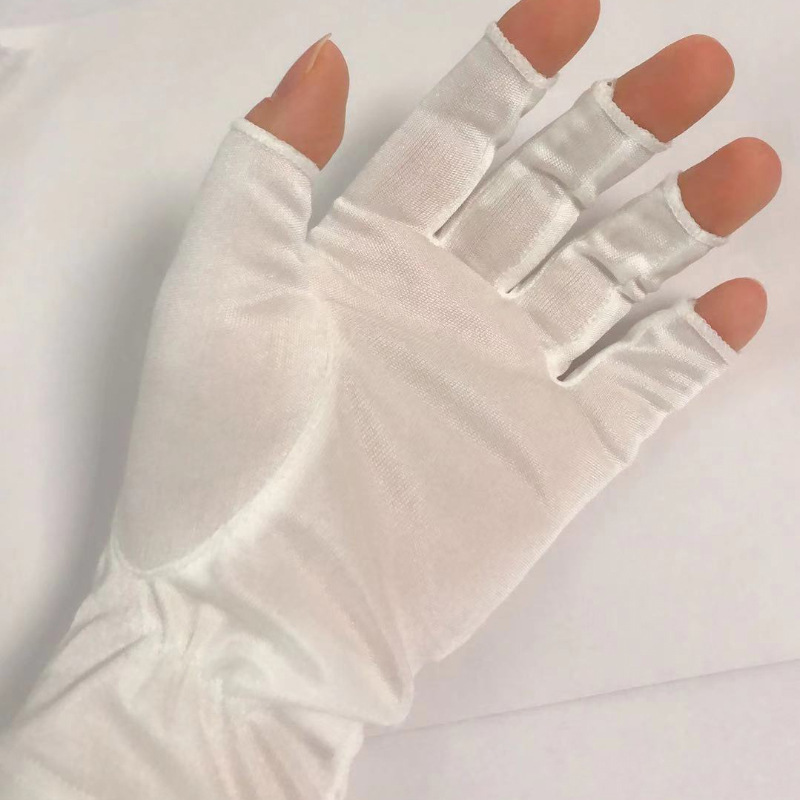 100% mulberry silk knitted plate beads silk gloves open finger sun protection moisturizing moisturizing whitening sleeping gloves for women