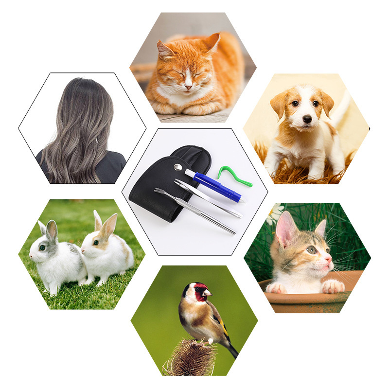ダニクリップペット犬ダニフォークノミ除去ツール銀色4点セットペットショップ虫取りピンセットツールノミフック|undefined