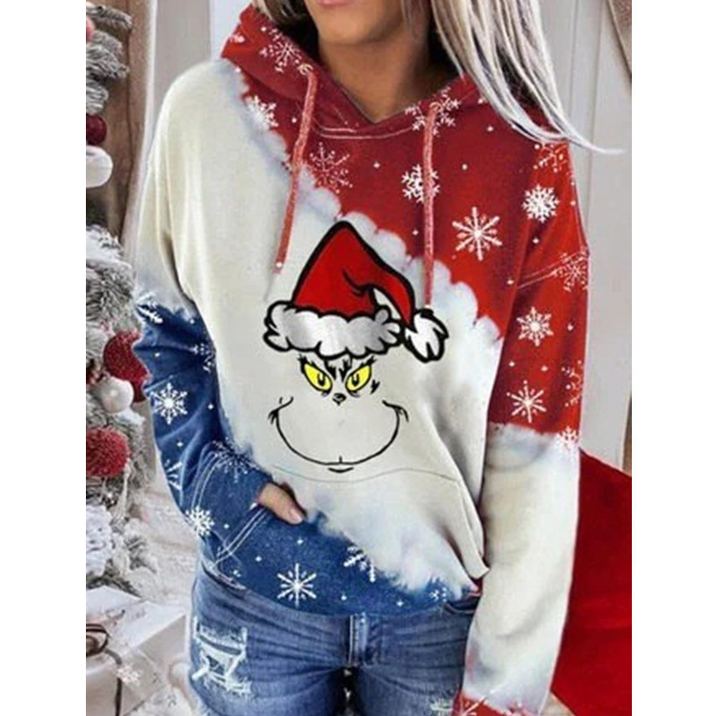 2024 European and American new sweater Christmas snowman car printing casual hooded collar Christmas series printed sweater