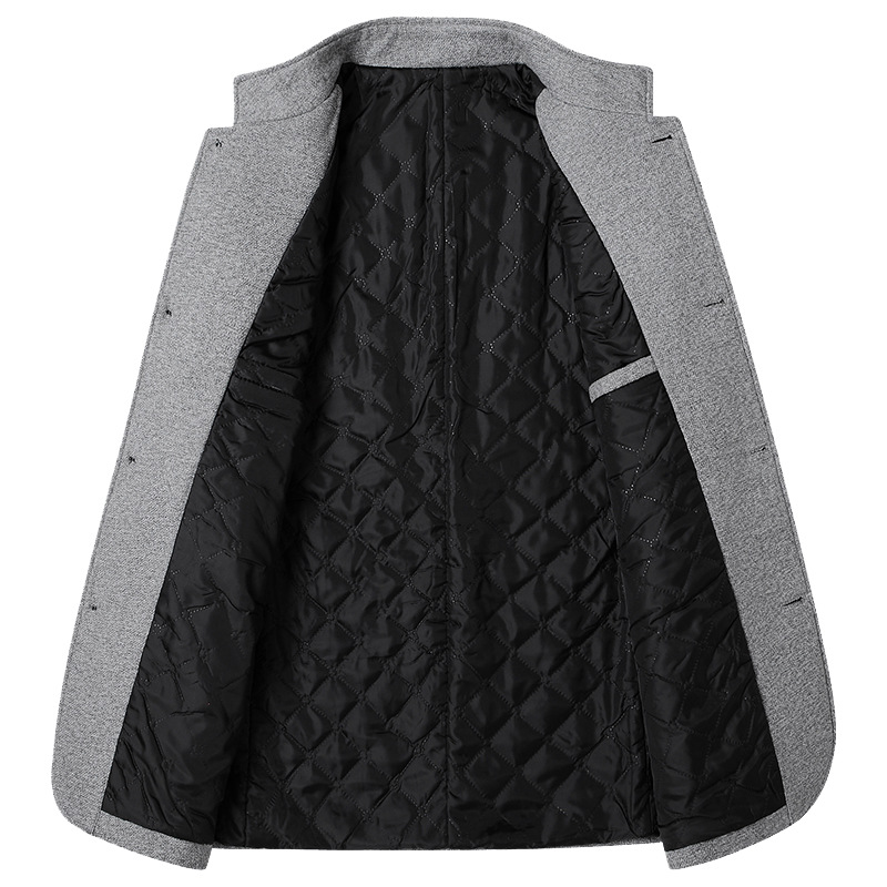 2023 autumn and winter new cotton thickened single-breasted stand collar wool woolen tunic men's jacket coat coat