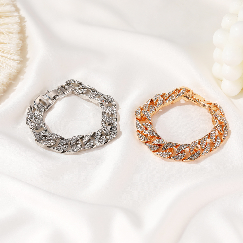 European and American Thick Chain Bracelet ins Style Internet Celebrity Same Style Wide Edition Flash Diamond Bracelet Street Fashion Cool Didi Bouncing Accessories