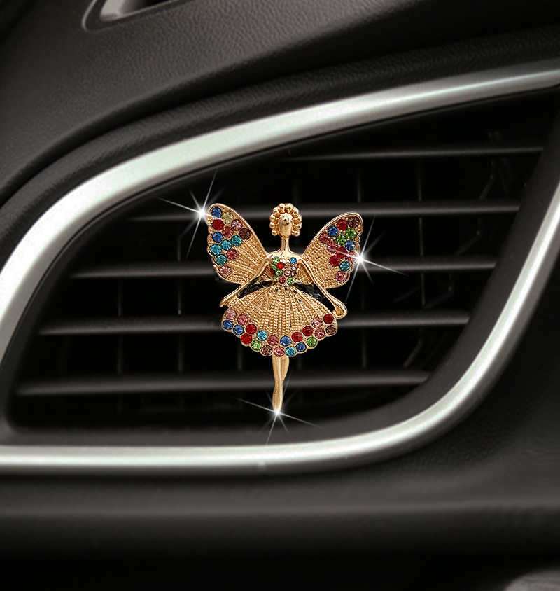 新款合金镶钻天使芭蕾女孩汽车香水夹空调车载空调出风口装饰夹女