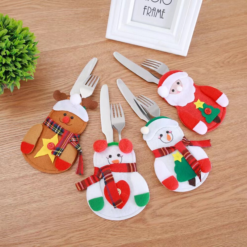 クリスマス装飾品クリスマス食卓装飾食器セットサンタクロース雪だるまナイフフォークセットナイフとフォーク帽子ボトルセット|undefined