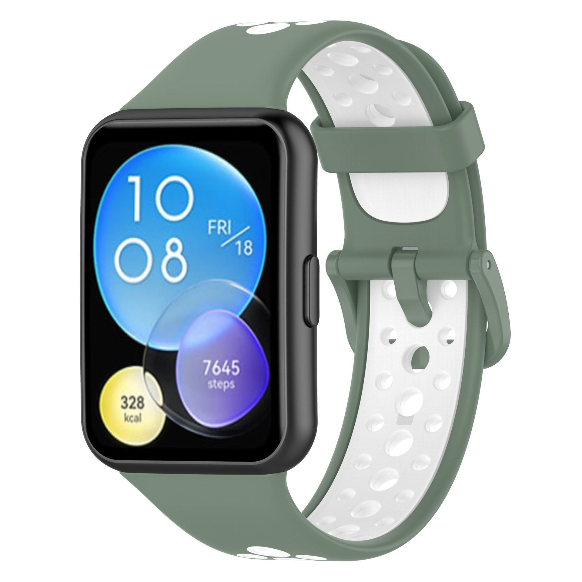 適用於華為watch Fit2雙色膠錶帶HUAWEI fi2洞洞款雙色圓孔錶帶