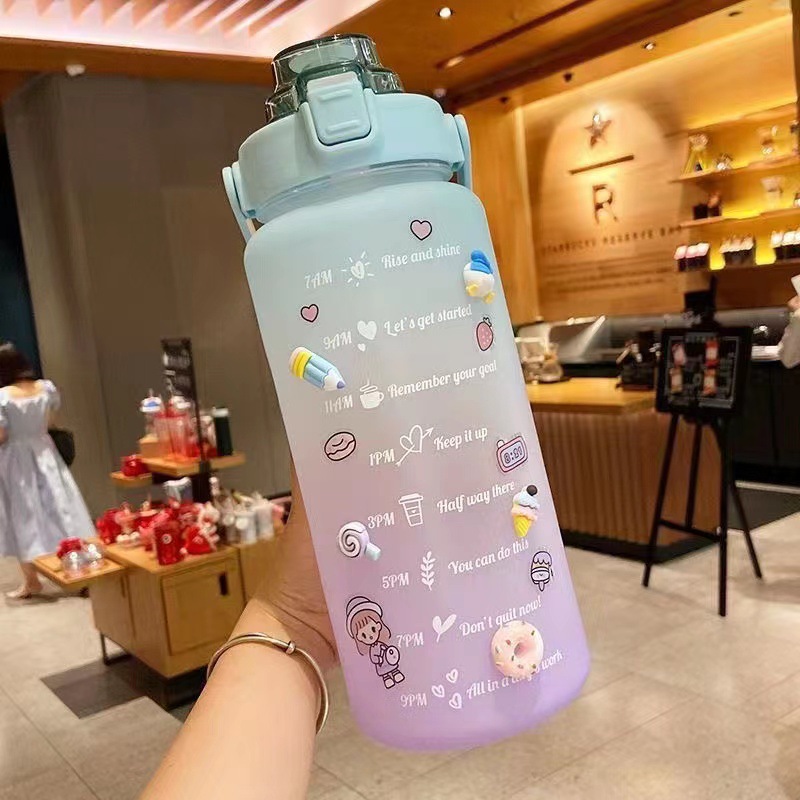 Plastic Water Cup High Color Value Space Cup Gradient Large Capacity Water Cup Wholesale Suction Tube Cup Dun Dun Dun Bucket Big Belly Kettle