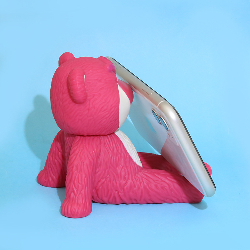 Strawberry Bear Mobile Phone Bracket Internet Red Bear Lying Position Car Center Console Gift Home Decoration Toy Ornaments