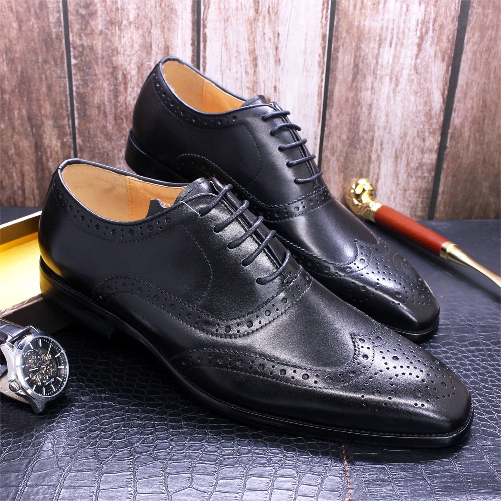 British Style Brock Leather Men's Shoes Handmade Men's Oxford Shoes Business Casual Leather Shoes Men's Tiktok Explosions