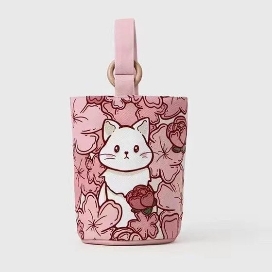 Original ins illustration portable bucket bag handbag hand carrying out snack canvas bag cute out small handbag