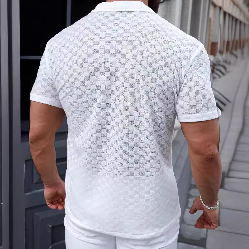 2024 Fashion Men's Solid Color Lace Hollow Comfortable Casual Shirt