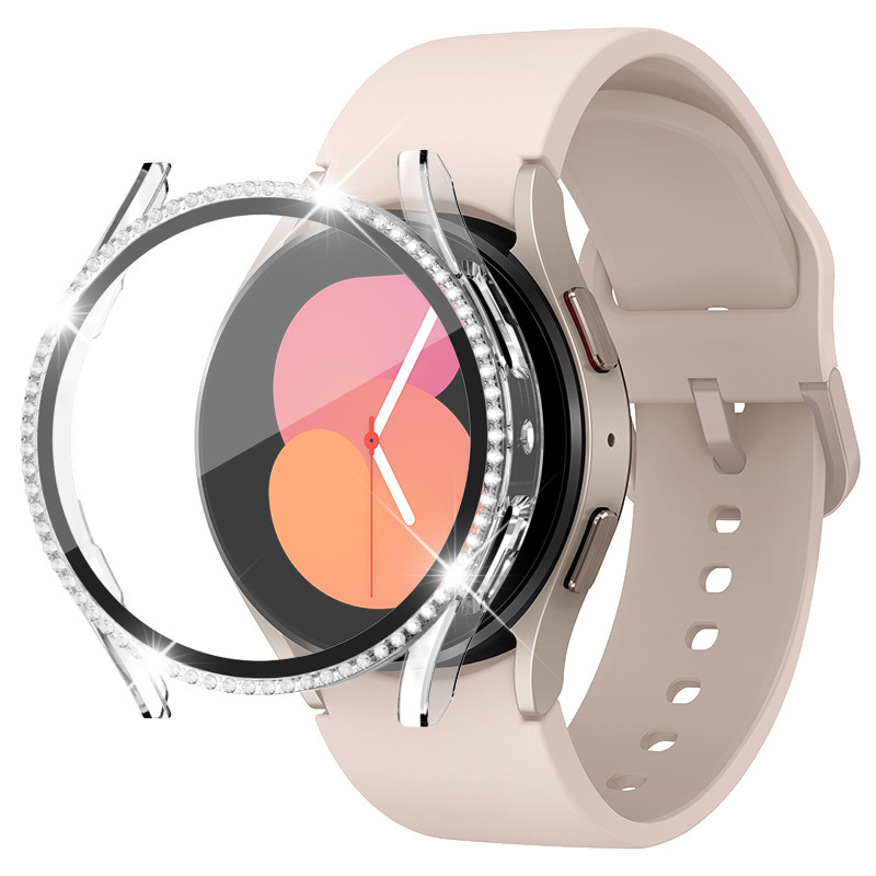 For Samsung Watch Diamond-encrusted One-piece Case Galaxy Watch7/FE/6/5/4 Protective Cover Full-cover Tempered Film