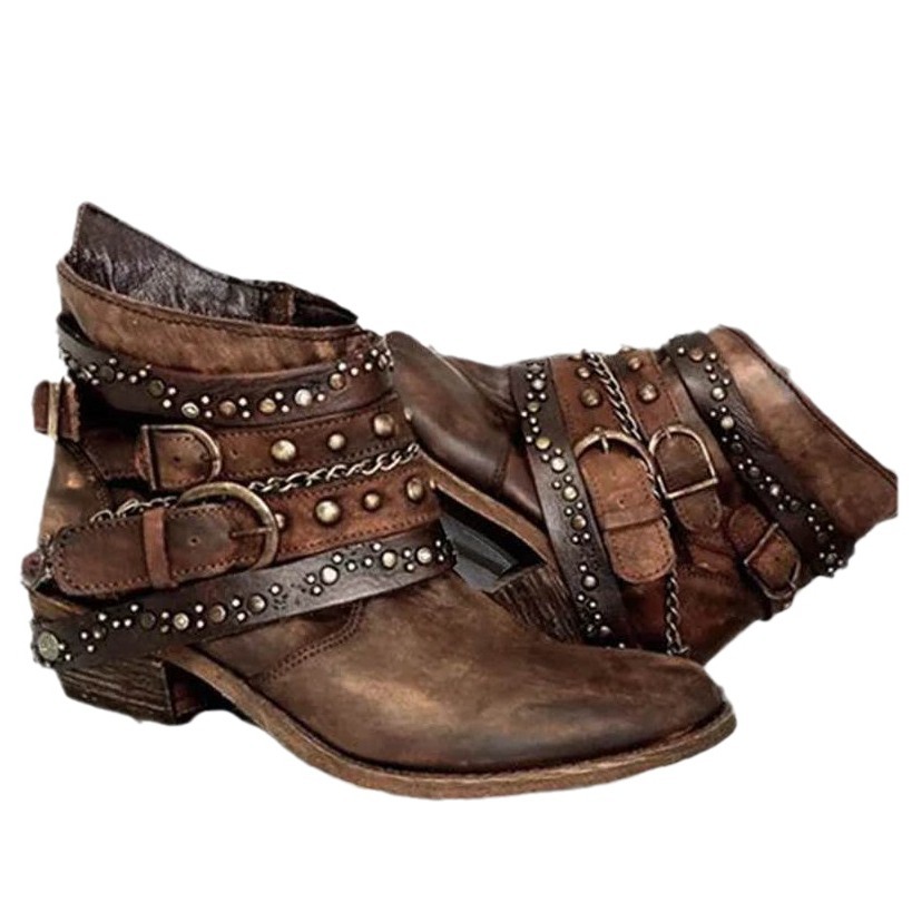 Independent Station European and American Cross-border Foreign Trade Women's Shoes 2023 Autumn and Winter Thick-heeled plus size Belt Short Boots Women's Martin Boots