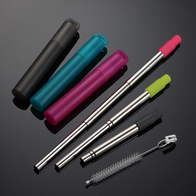 En 304 Telescopic Straw suit with Silicone Mouth Storage Box Portable Beverage Milk Tea Straw Repeatable Gift