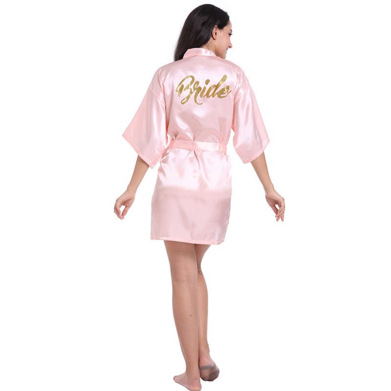 Women's Wedding Makeup Gown Hot Stamping Gold Bride Nightgown Women's Summer Thin Cardigan High-grade Bride Morning Gown
