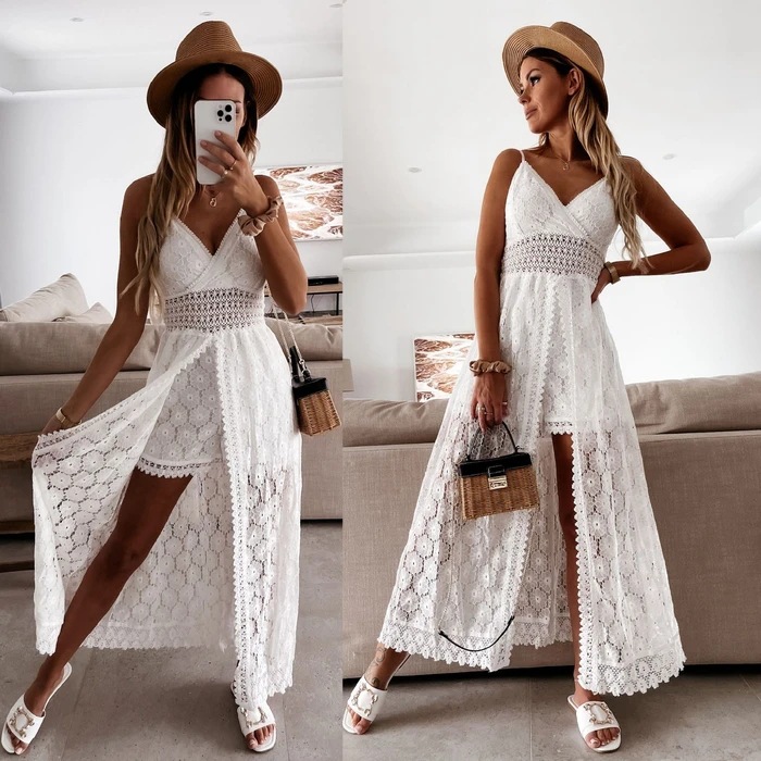 2021 spring and summer Foreign trade fashion new women's independent station lace strap sexy shorts Cape jumpsuit