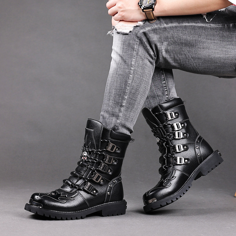 Mid Boots Martin Boots Men's High Top British Style Big Head Workwear Boots Riding Motorcycle Boots Fashion Boots Men's Shoes