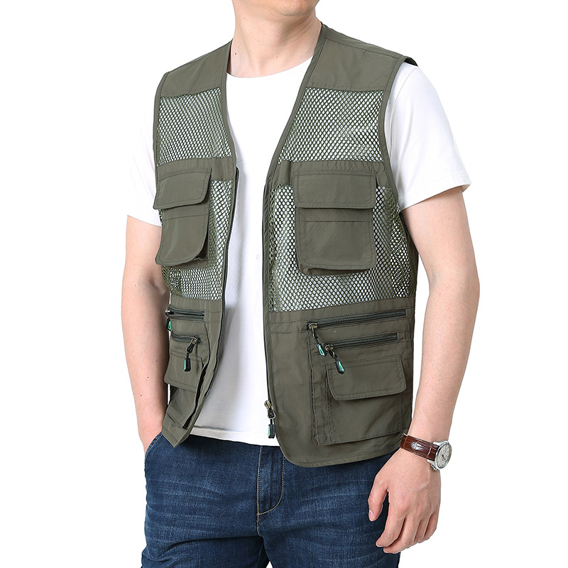 Workwear Vest Men's Multi-Pocket Functional Vest Thin Mesh Vest Fishing Photographer Mountaineering Suit Waistcoat