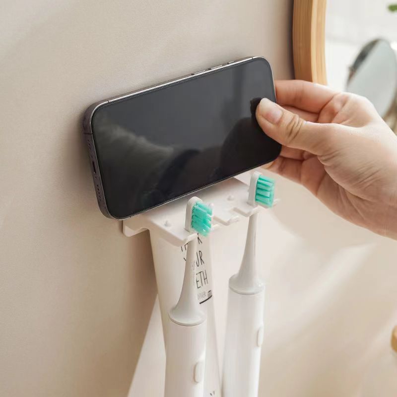 Multi-functional toothbrush holder simple wall-free perforation bathroom wall mount new toothpaste rack
