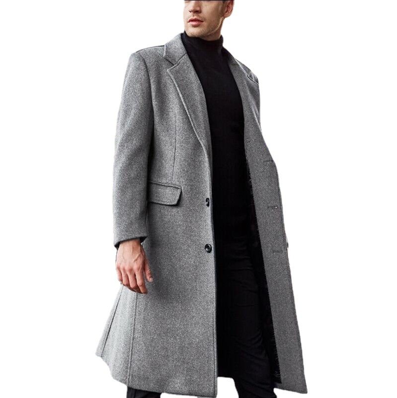 2023 Foreign Trade European and American Men's Woolen Coat Cross-border New British Large Size Long Amazon Double-sided Woolen Coat