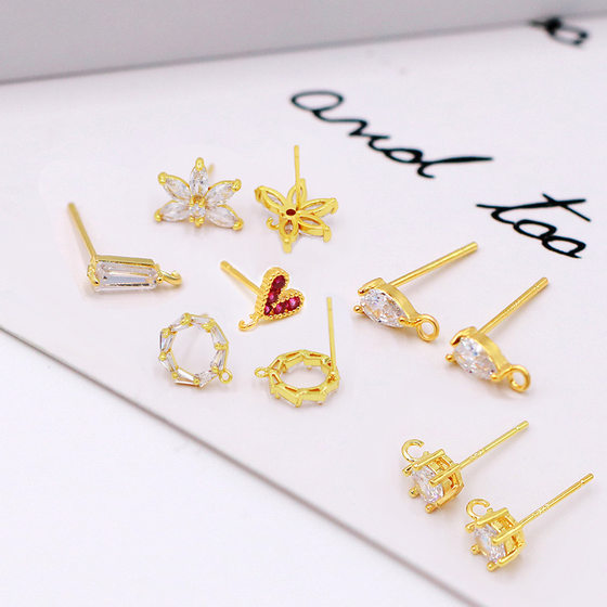 925 silver diamond with hook ear needle plating 18K real gold with hanging earrings earrings clothing accessories diy accessories wholesale