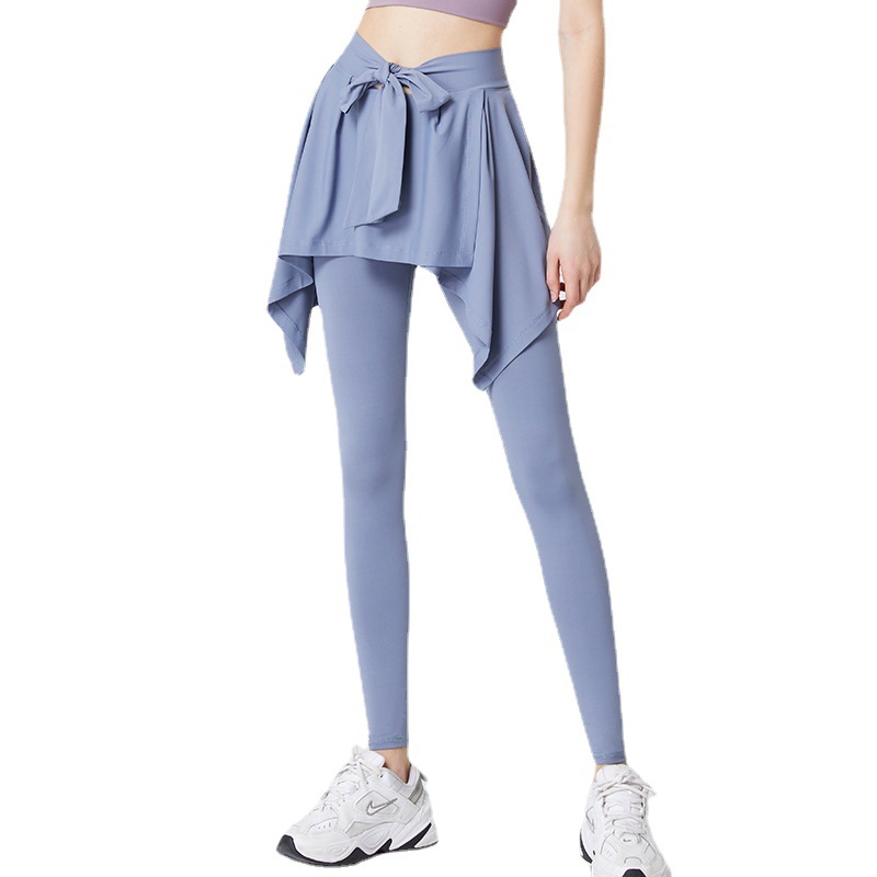 New plus size Sports Pants Women's Fake Two-piece High Waist Strap Yoga Pants Pocket Quick-drying Tight Hip Running Pants