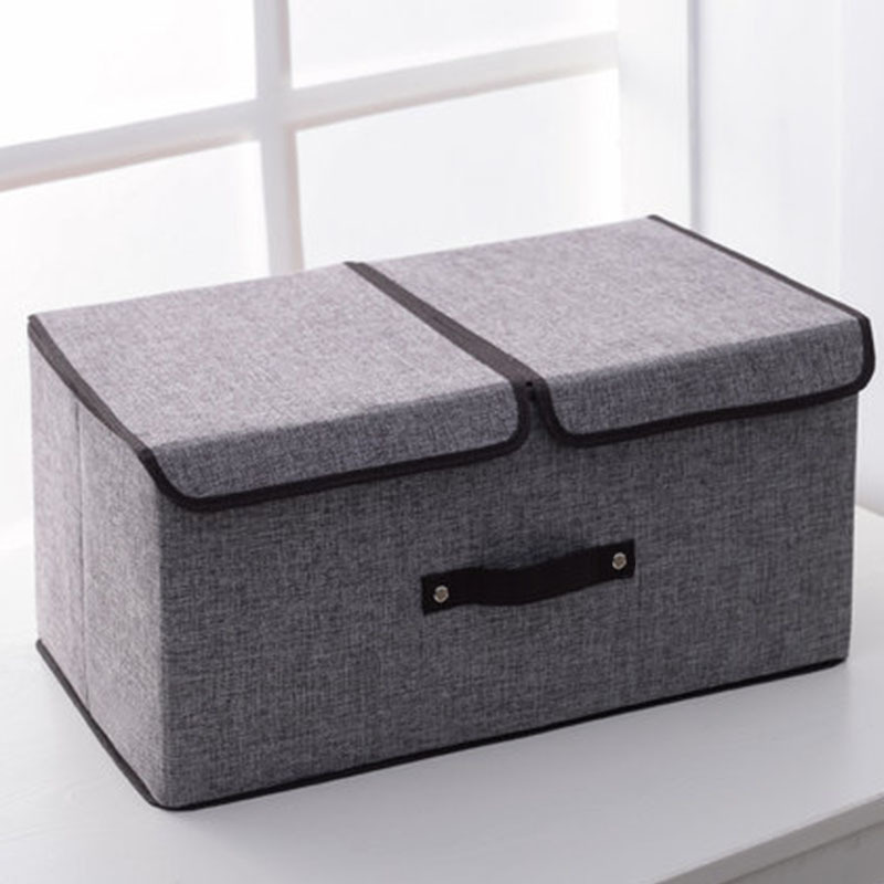 Cotton and linen double lid storage box foldable large storage box sundries finishing box covered underwear storage box wholesale