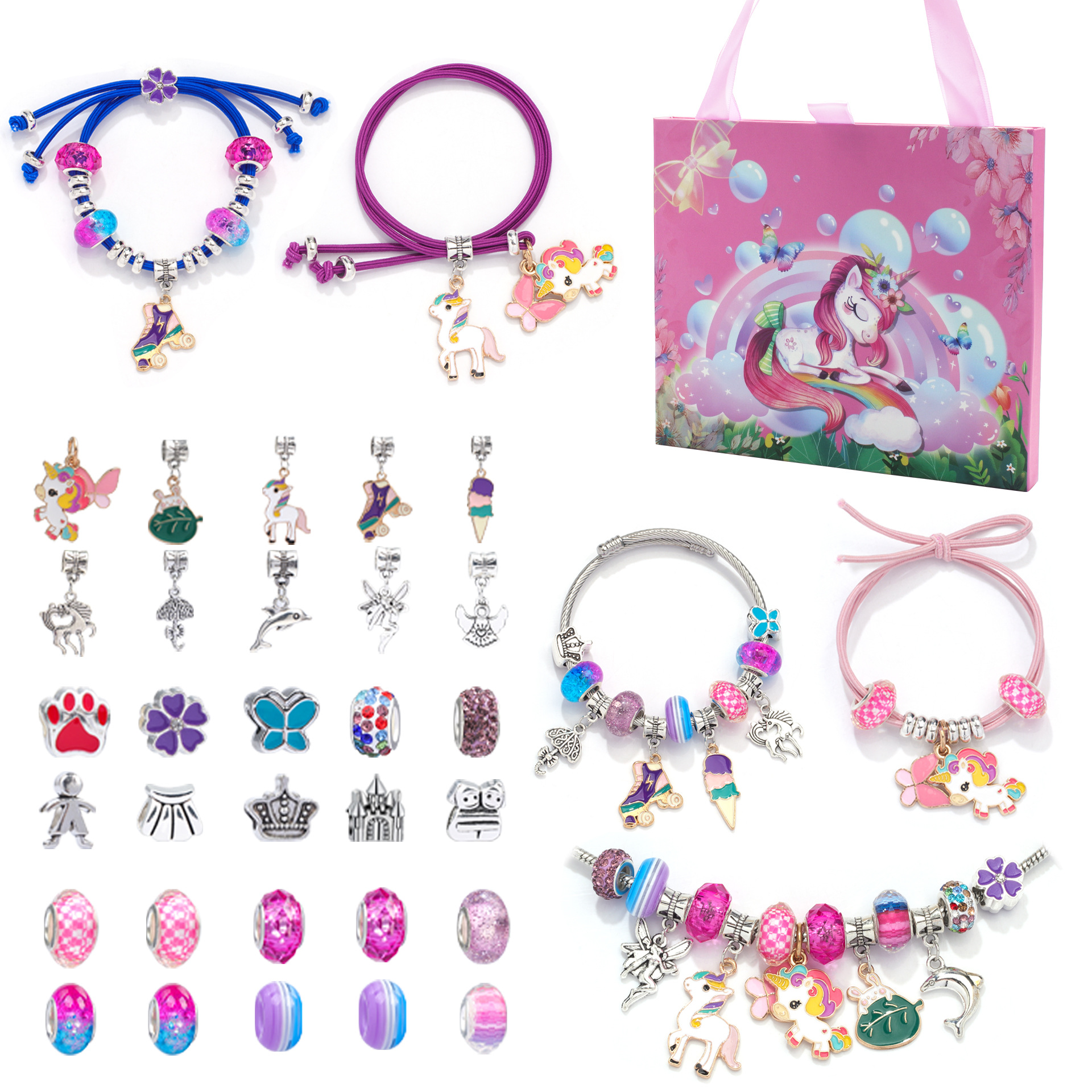 2023 New Cross-border DIY Children's Bracelet Creative Multi-colored 110pcs Bead Elastic Accessory Gift Box Set