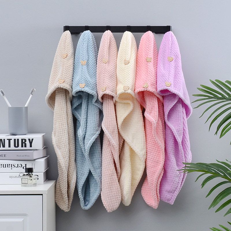 Coral velvet pineapple Plaid hair drying cap double thick cute shower cap female super absorbent bag hair towel wholesale