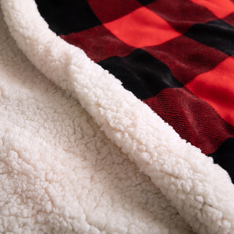 Cross-border Flannel Double Blanket Classic Red and Black Plaid Printed Lamb Blanket Car Nap Blanket