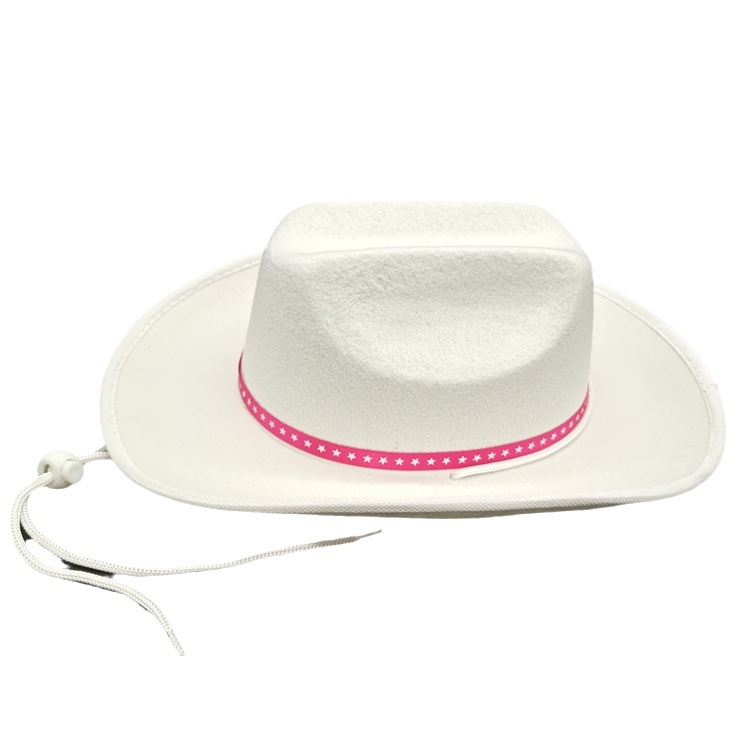 Factory wholesale new non-woven fabric shaping cap pink white children's Western cowboy hat rope buckle solid color