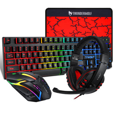 2024T-WOLF new four-in-one keyboard mouse suit keyboard mouse headset mouse pad game office suit