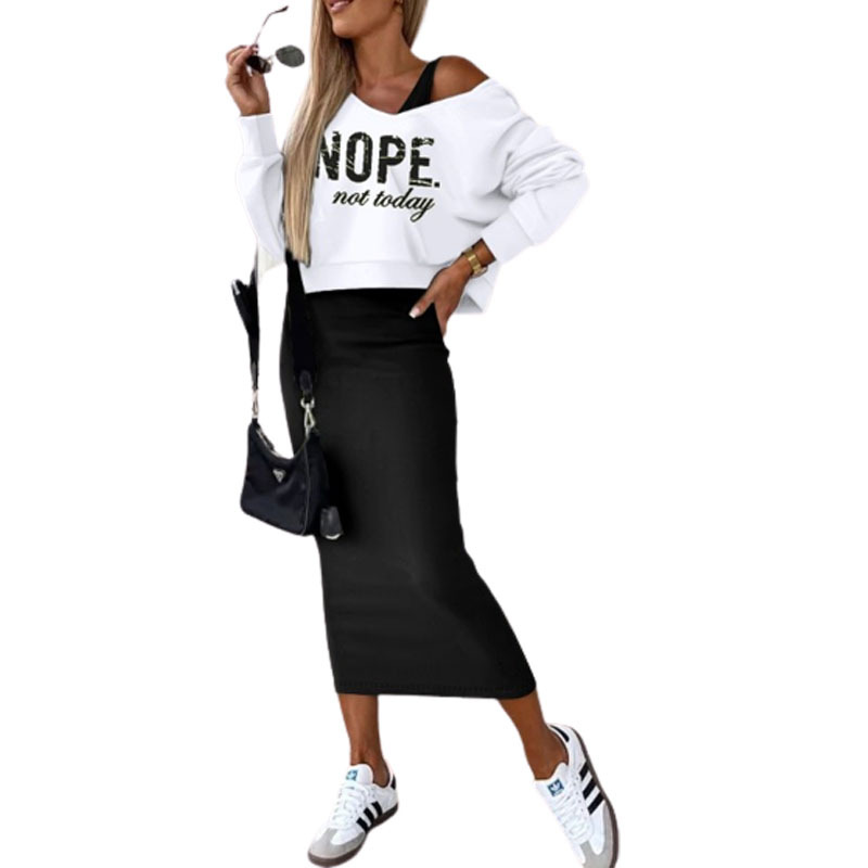  Winter New European and American Sleeveless Dress Hooded Sweatshirt Short Top Set Women Amazon Two-Piece 