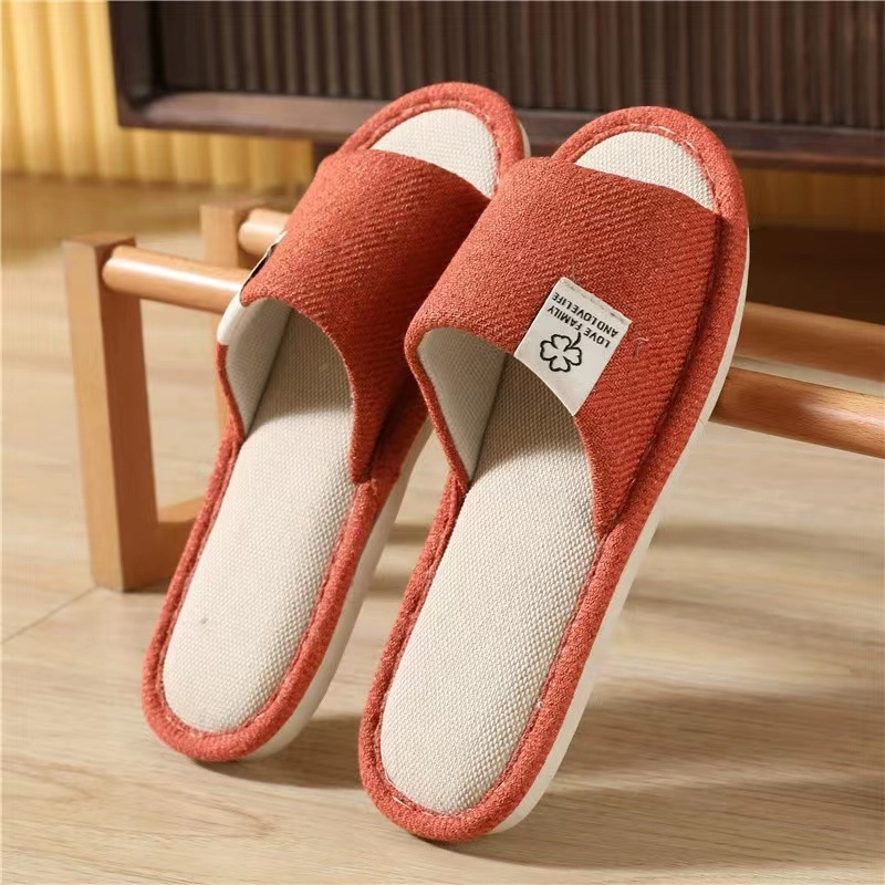 Linen Slippers Men's and Women's Indoor Non-Slip Home Four Seasons Cotton and Linen Slippers Silent Breathable Couple Fashion Slippers Trendy
