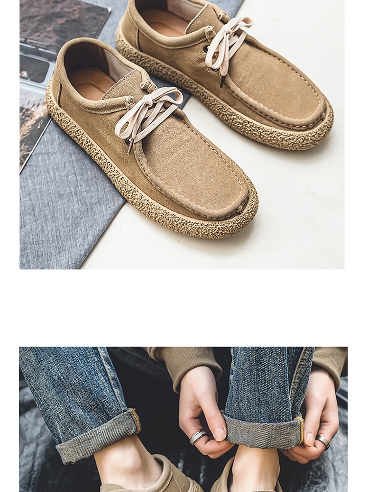 Chaussures de mode pour hommes en cuir poncé, chaussures décontractées à semelles souples, chaussures à enfiler pour hommes_voghion.com