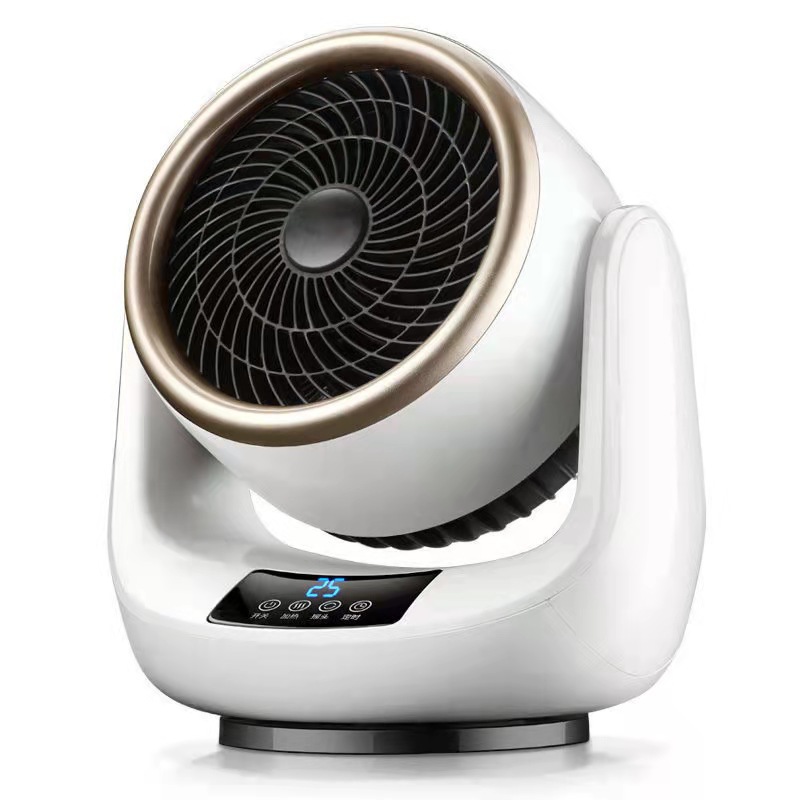 Cross-border new dual-purpose heating and cooling fan heater: Compact, desktop model with adjustable head and remote control, ideal for home or office use