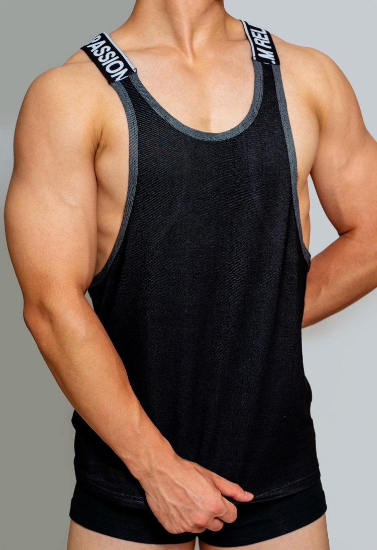 D.M Men's Underwear Vest Sexy Letter Solid Color Denim Sports Fitness Sling Loose Pajamas Home Casual