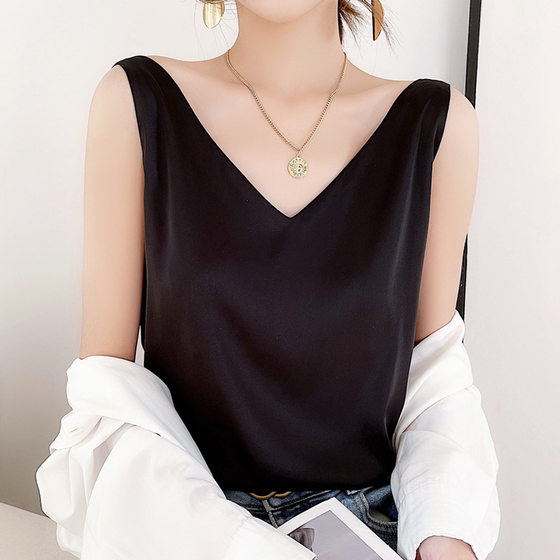 Silk Shoulder Strap Women's Vest 2023 Summer New Slim-fit V-neck Short Elegant Mulberry Silk Inner Top