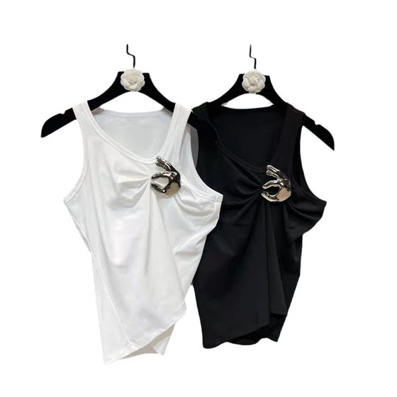 2023 Winter round collar sleeveless pleated OK gesture decoration slimming versatile American vest
