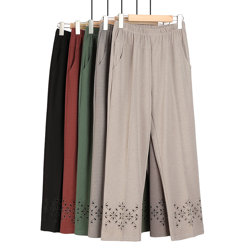 Mother's chiffon pants summer thin cropped pants high waist straight middle-aged and elderly women's pants loose mother-in-law grandma