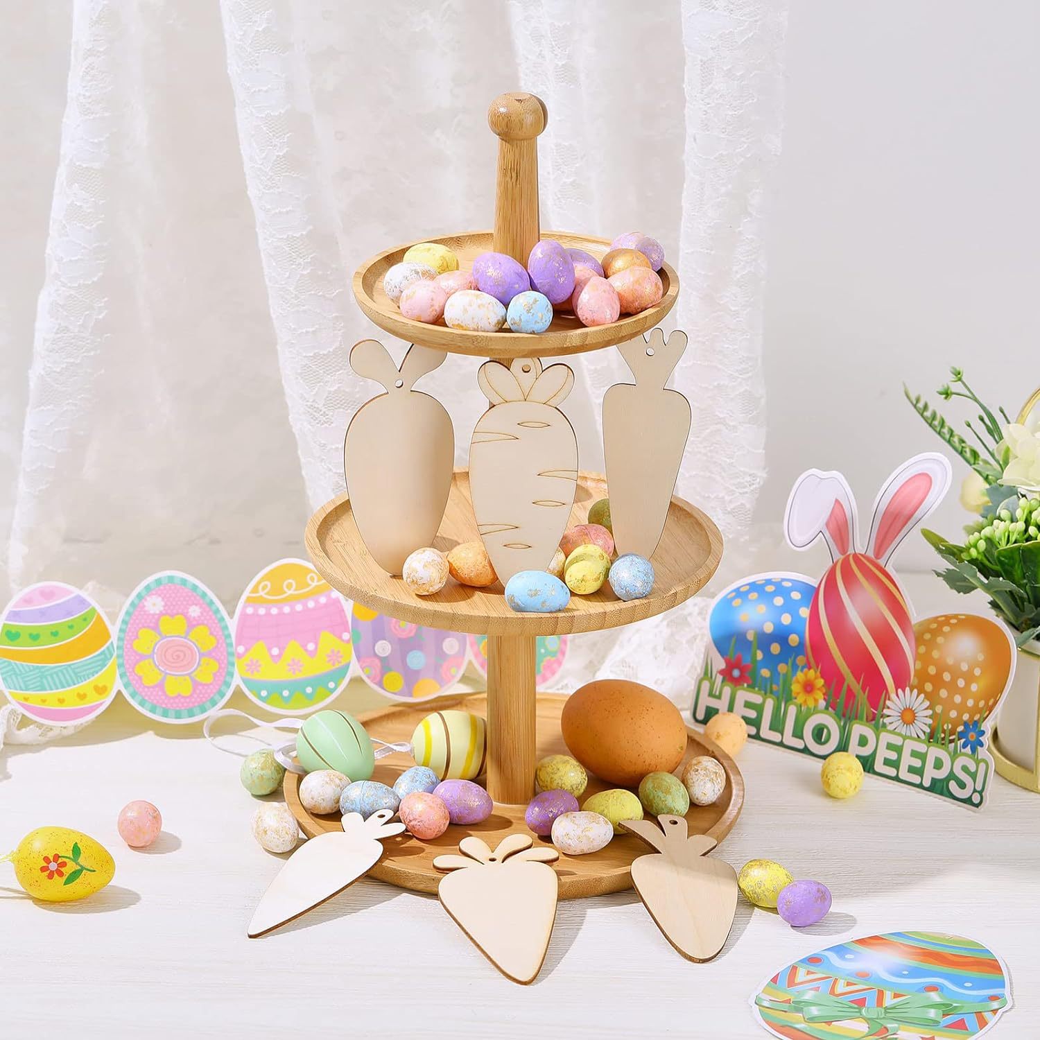 36 pieces unfinished Easter wooden carrot blank hanging ornaments with hole rope tags for Easter decoration