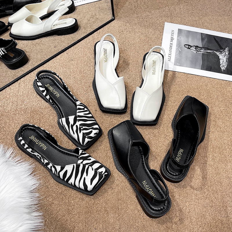 Cross-border plus size 2023 New Style Baotou Leg Square Heeled Sandals Women's Comfortable Flat Fashionable Square Head Ma Lizhen Sandals