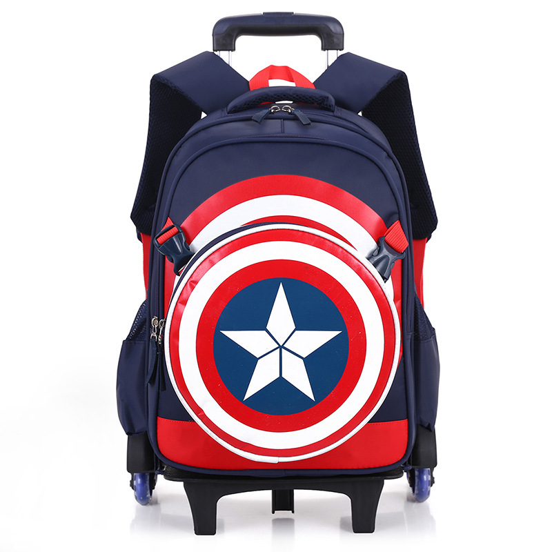 Cross-border wholesale Captain America trolley schoolbag Boys Primary School students Grade 3 to grade 6 large capacity dragging stairs