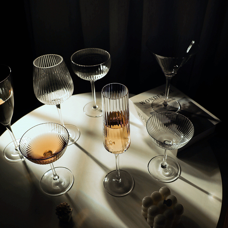 Striped Crystal Red Wine Glass Burgundy ins Style Thin Personalized Champagne High Foot Couple White Grape Light Luxury Color Value