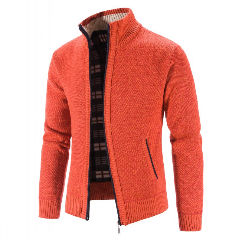 2021 autumn and winter New plus velvet padded large size sweater coat stand collar cardigan Korean casual sweater men's coat